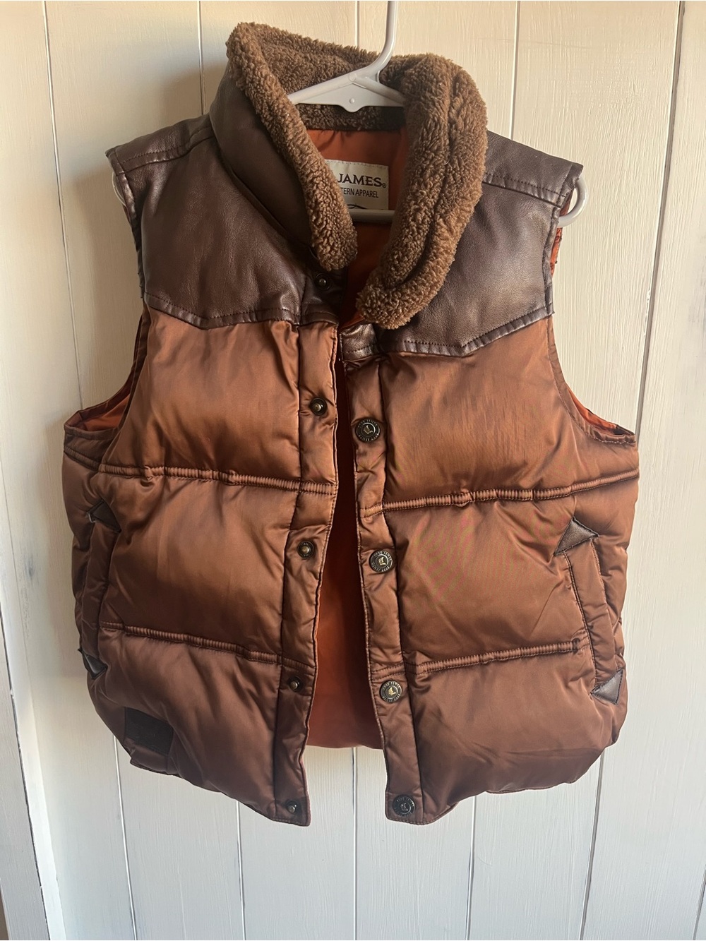 Insulated Brown Puffer Vest with Sherpa Collar - James